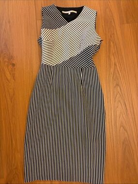 RACHEL Rachel Roy Black and White Striped Midi Dress 0